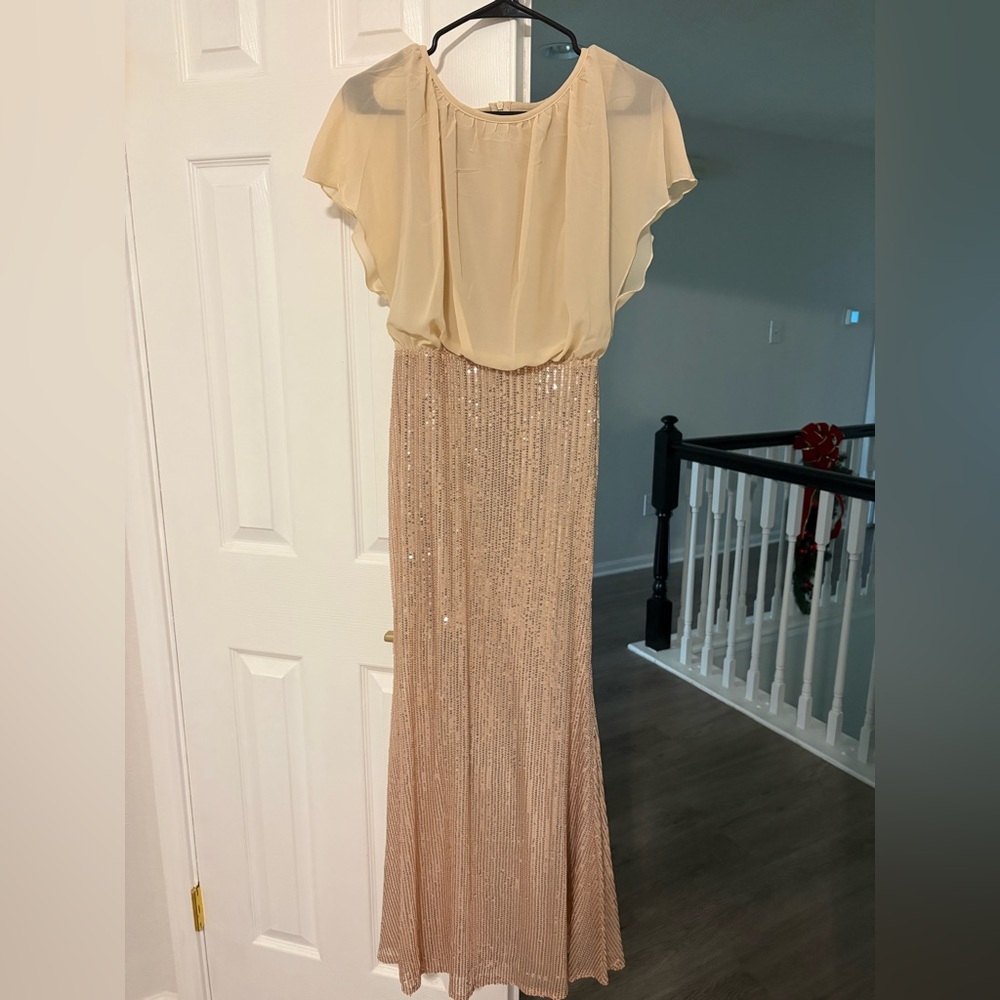 SHEIN Cream and Gold Sequin Dress